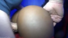 Chocolate Bitch Bent Over Taking White Tool Up Her Asshole Chocolate Afro & Red Fishnets